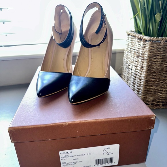 Coach Two-Tone Leather Pumps with Ankle Strap - Picture 5 of 7